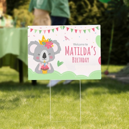 Our custom yard signs are made with heavy duty corrugated plastic, perfect for any outdoor occasion. They are all printed horizontal and a metal H stand is included for installation. 