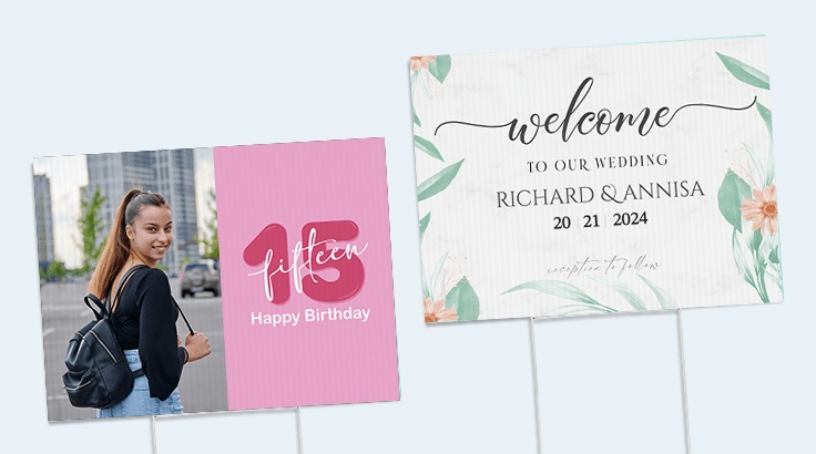 Greet your guests for birthday parties, weddings and more with custom yard signs! Add your own photos or designs for convenient pickup with CVS, or delivered to your door.